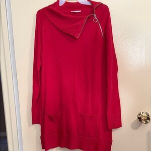 NorthStyle Bright Red Asymmetrical Zip Cowl Sweater Tunic